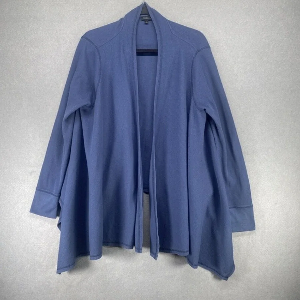 Talbots Sweater Womens Size Large Blue Waffle Open Front Thermal Comfy Hi-Low‎